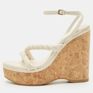 jimmy choo cream leather diosa wedge sandals size 40