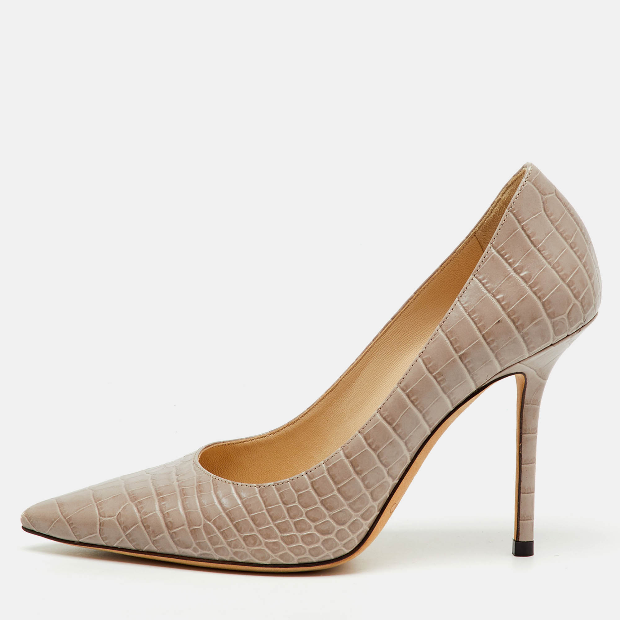 jimmy choo beige croc embossed leather love 85 pointed toe pumps size 36