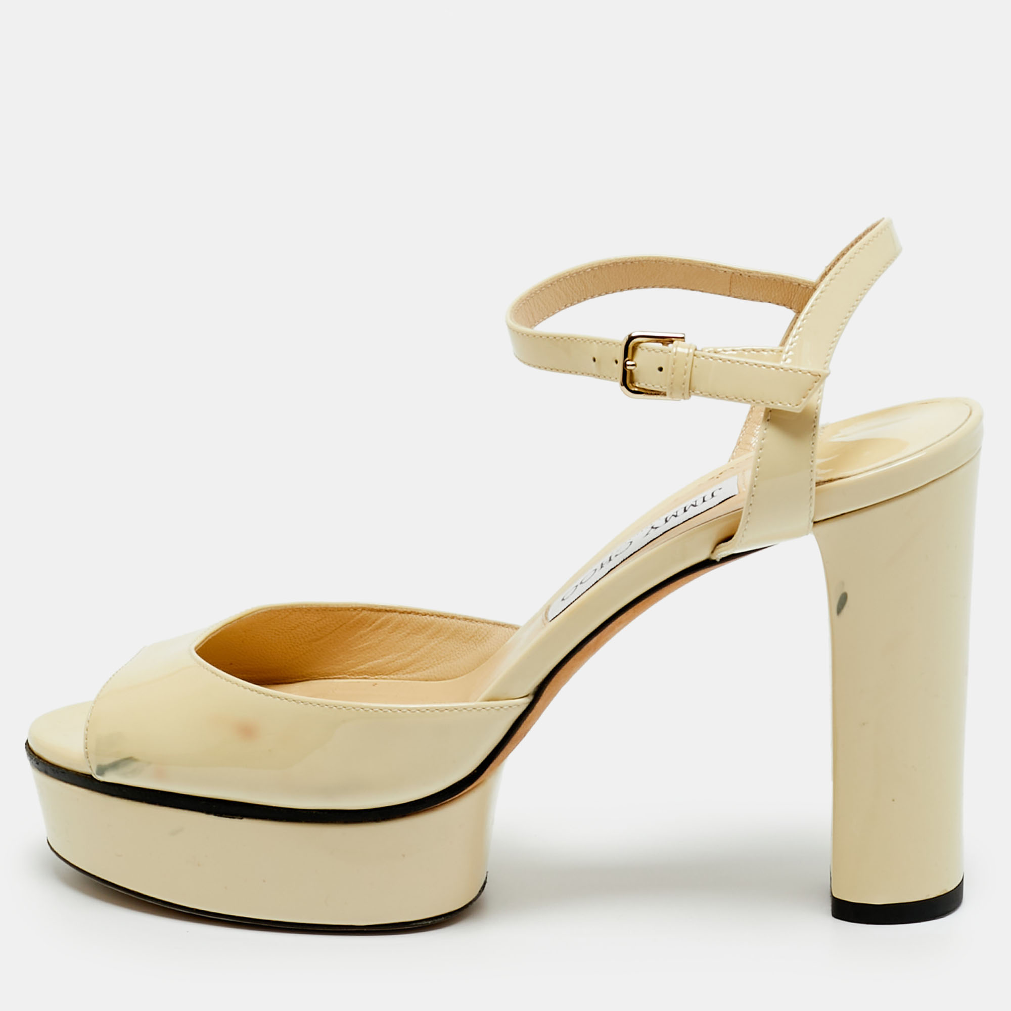 jimmy choo cream patent leather ankle strap sandals size 39