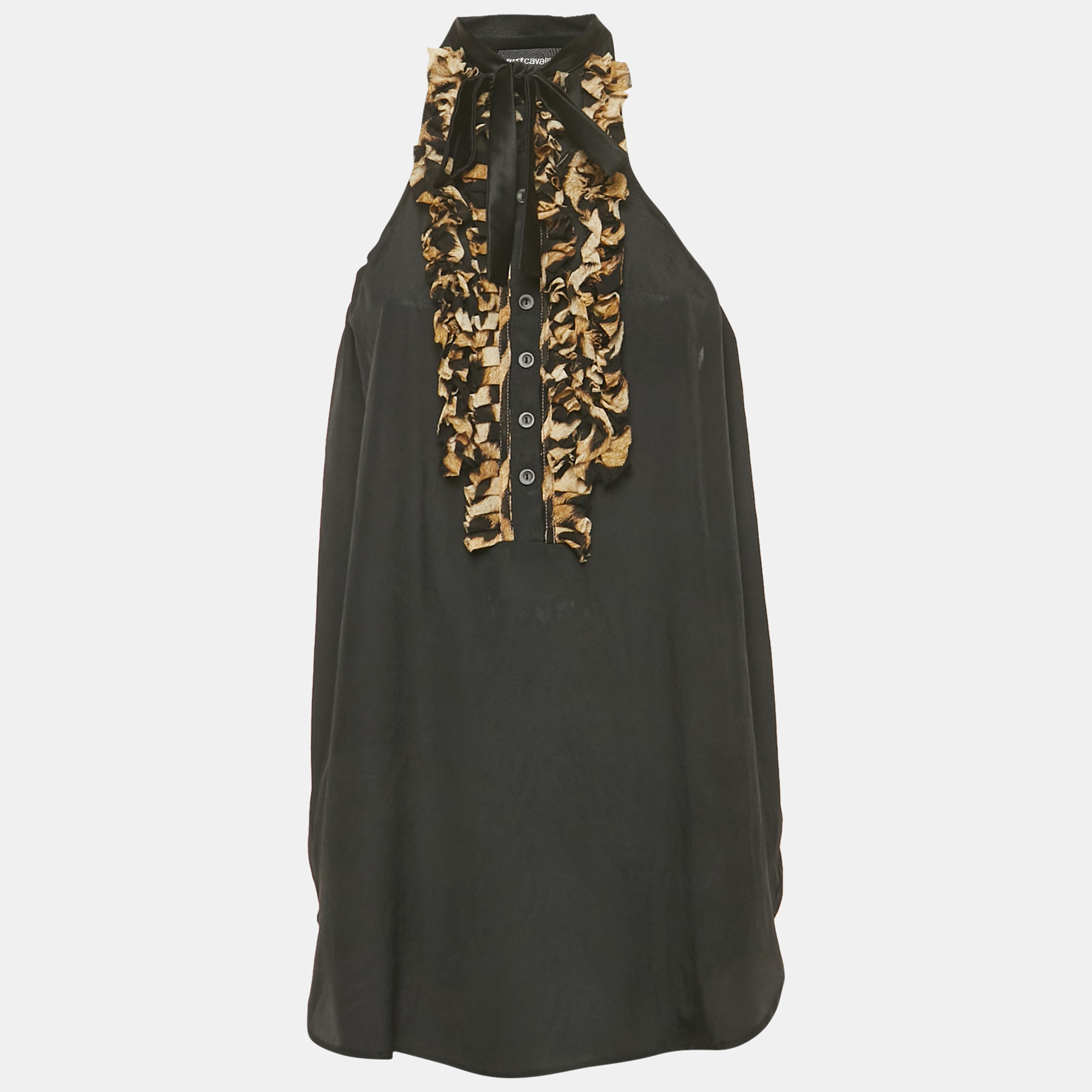 just cavalli black chiffon frilled sleeveless top m