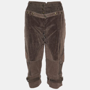 just cavalli brown checked & velvet cotton paneled capri pants l