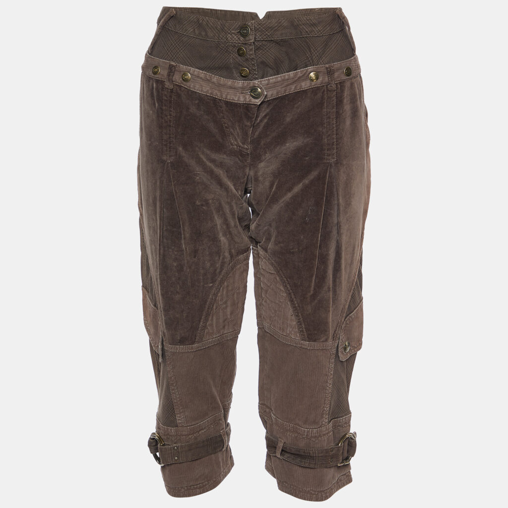 luxury-women-just-cavalli-used-clothes-p978731-004.jpg Just Cavalli Brown Checked & Velvet Cotton Paneled Capri Pants L