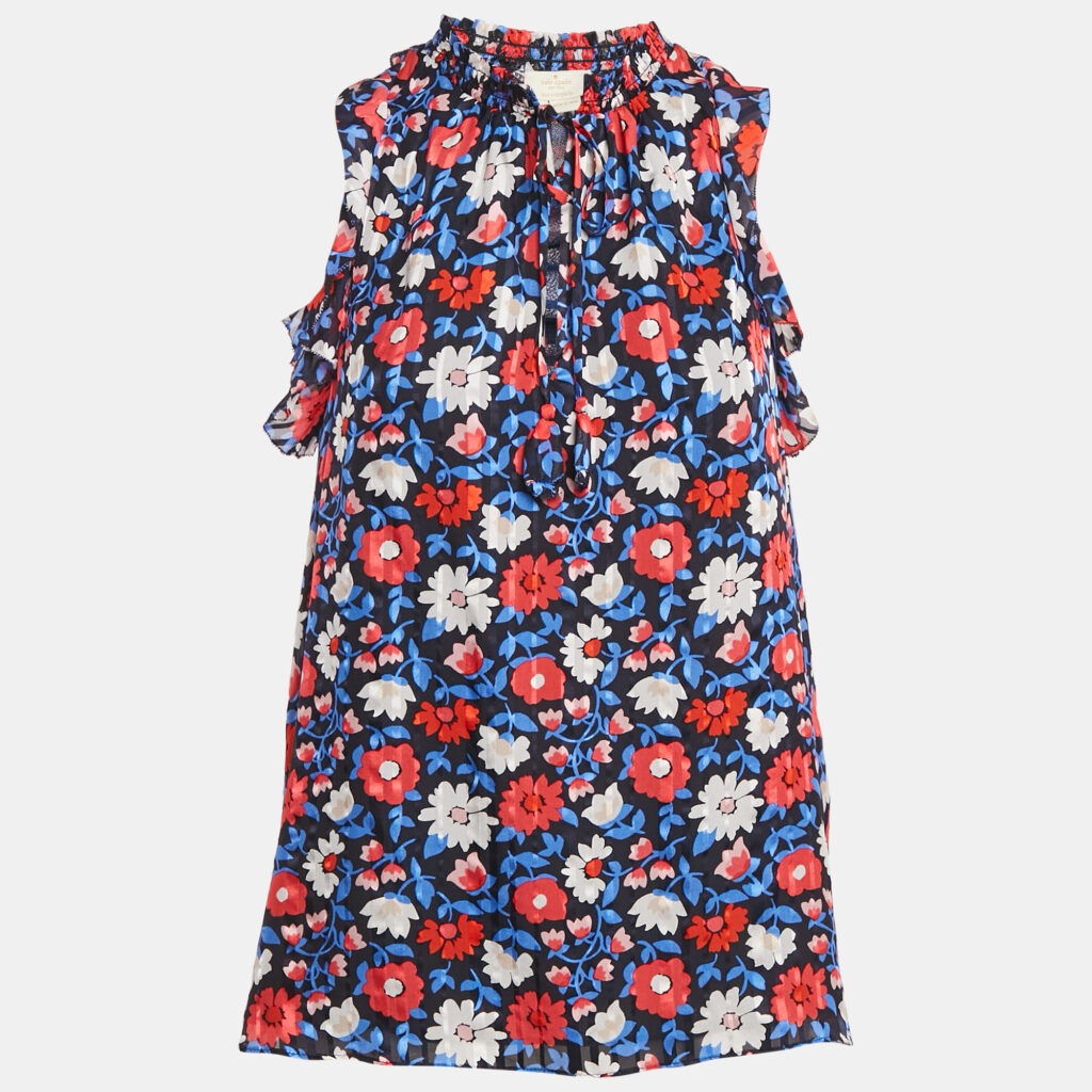 luxury-women-kate-spade-new-clothes-p1138753-001.jpg Kate Spade Blue Floral Print Silk Ruffled Top S