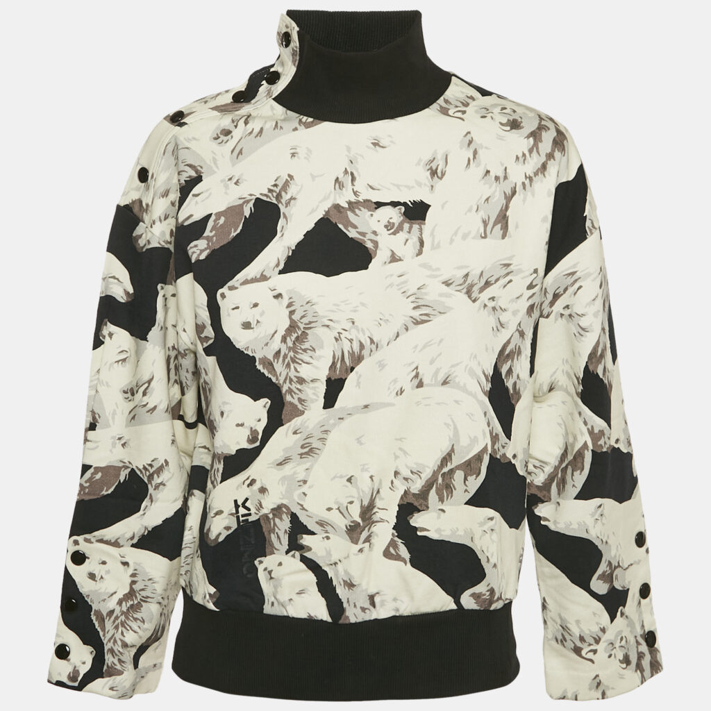 luxury-women-kenzo-new-clothes-p1144552-007.jpg Kenzo Grey Polar Bear Print Cotton High Neck Sweatshirt S