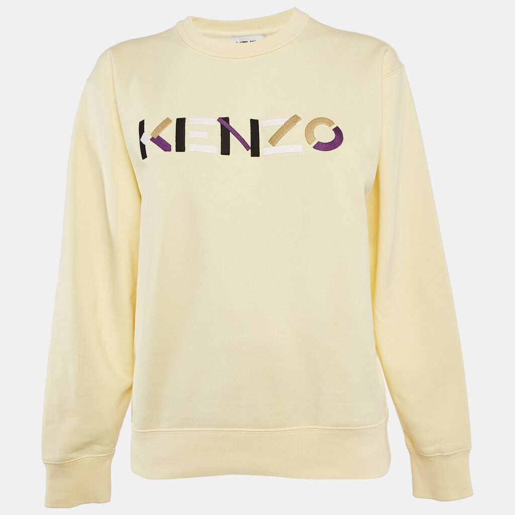 luxury-women-kenzo-used-clothes-p1117773-001.jpg Kenzo Yellow Logo Embroidery Cotton Crewneck Sweatshirt M