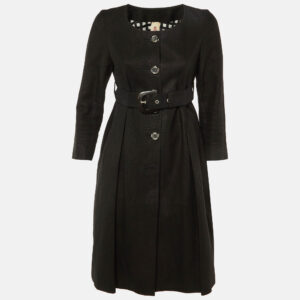 kenzo defile black paper & cotton belted coat s