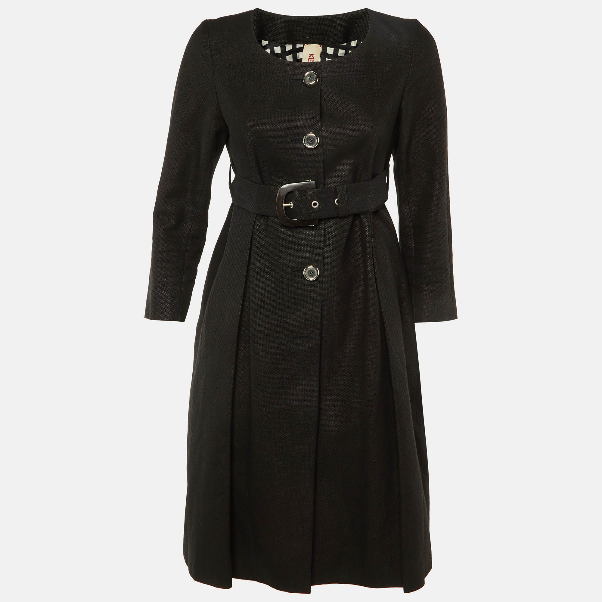 kenzo defile black paper & cotton belted coat s