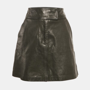 khaite black leather mini skirt s