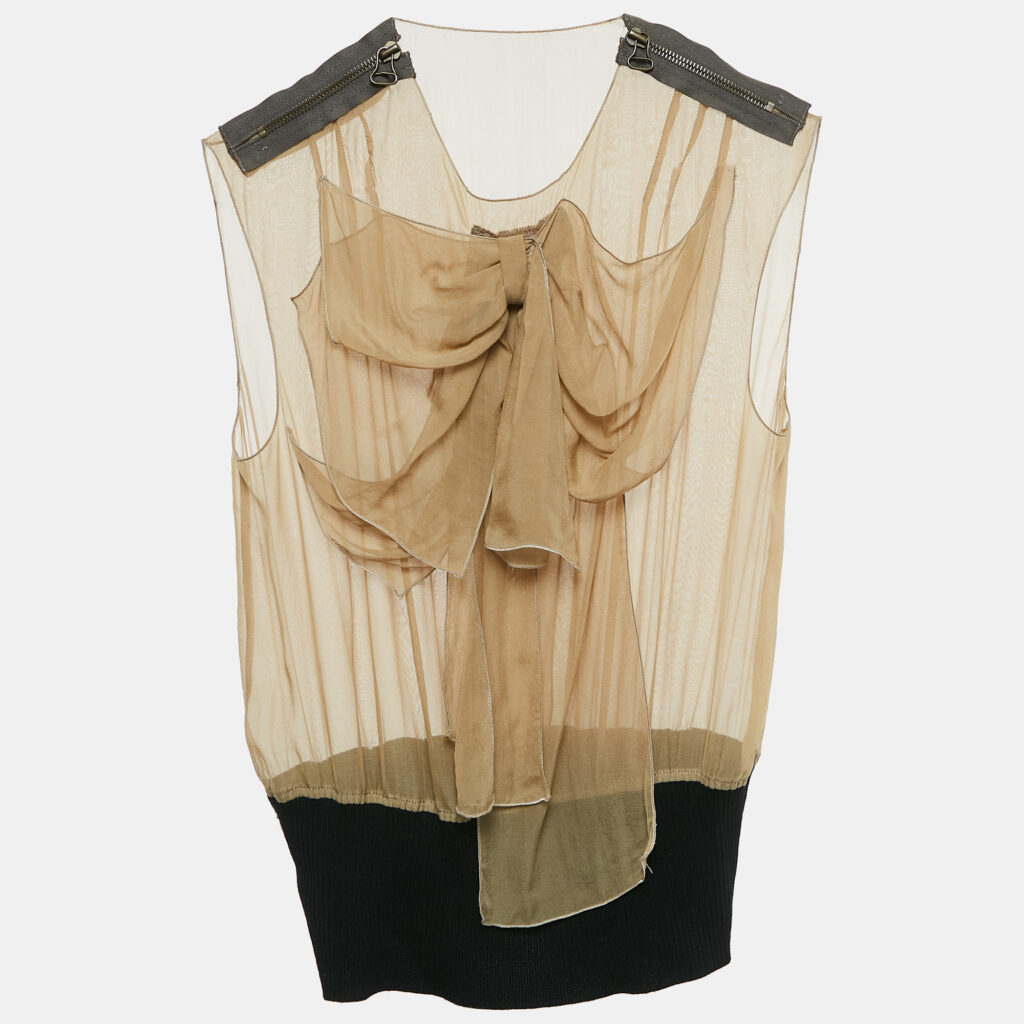 luxury-women-lanvin-used-clothes-p1097158-006.jpg Lanvin Beige Sheer Silk Bow Detail Sleeveless Top S