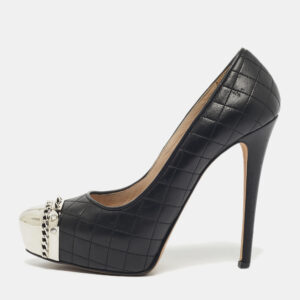 le silla black quilted leather spikes platform pumps size 36.5