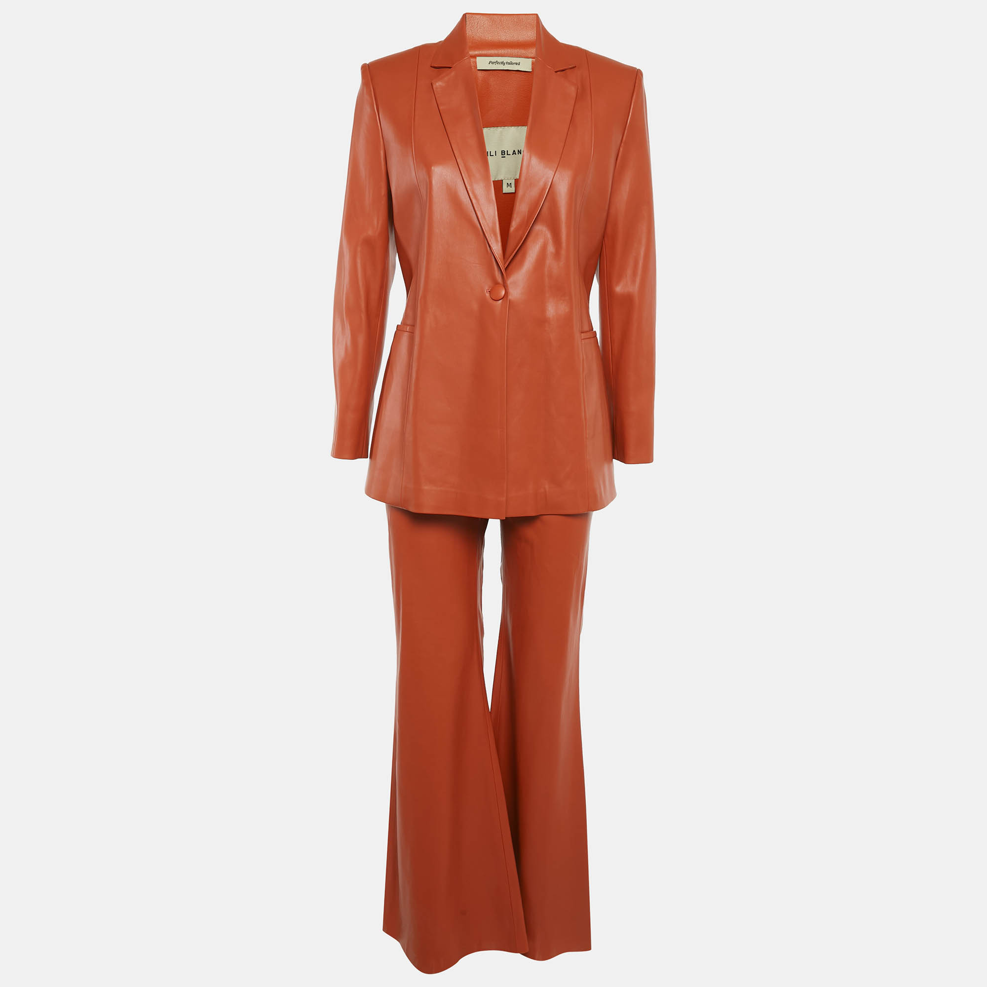 lili blanc burnt orange faux leather pants suit m