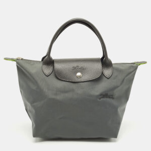 longchamp grey nylon small short le pliage tote