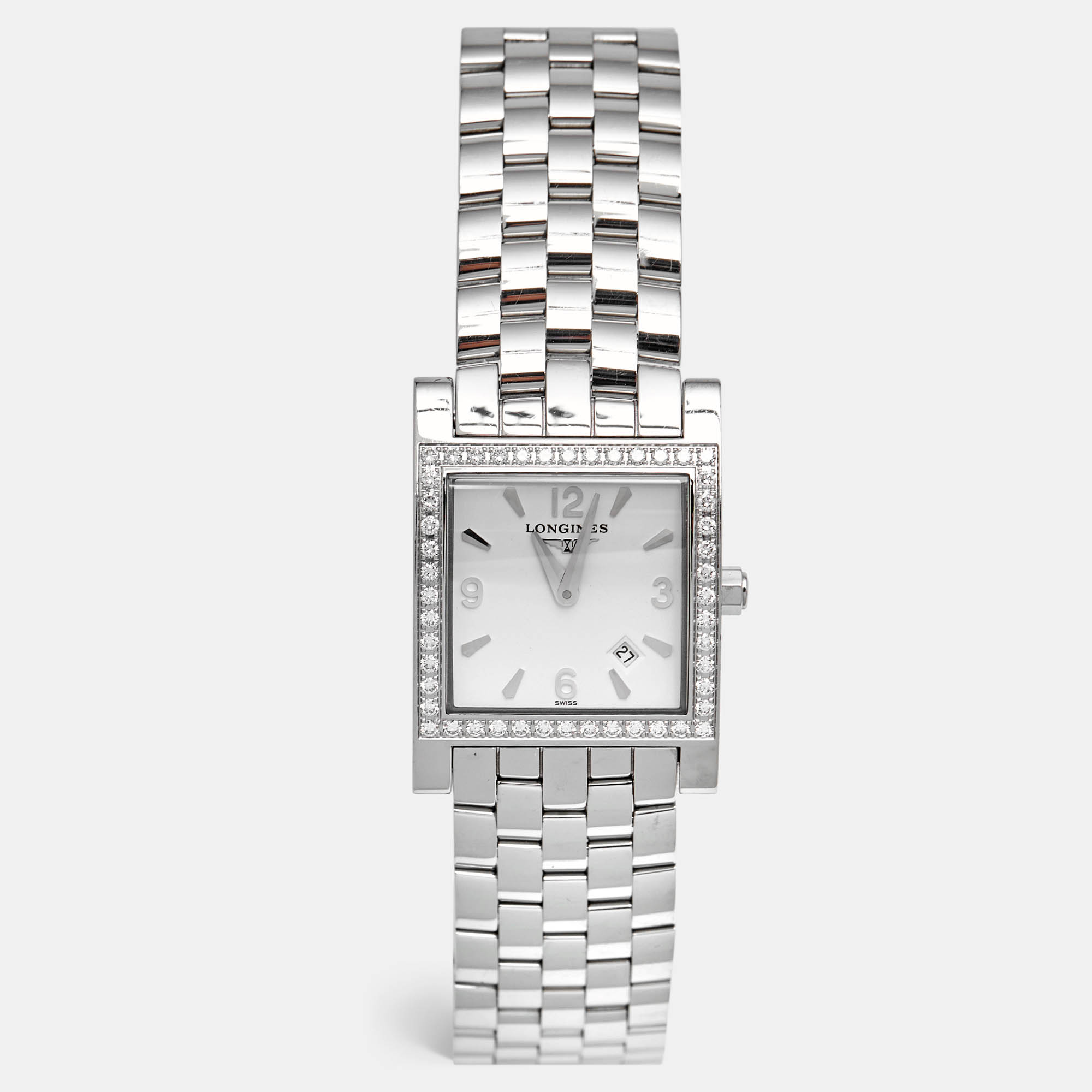 longines white stainless steel diamond dolcevita l5.503.0 women's wristwatch 24 mm