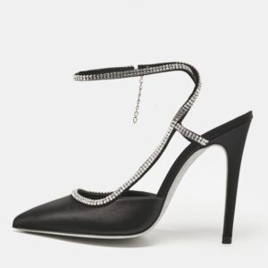loriblu black satin crystals embellished ankle strap pumps size 37