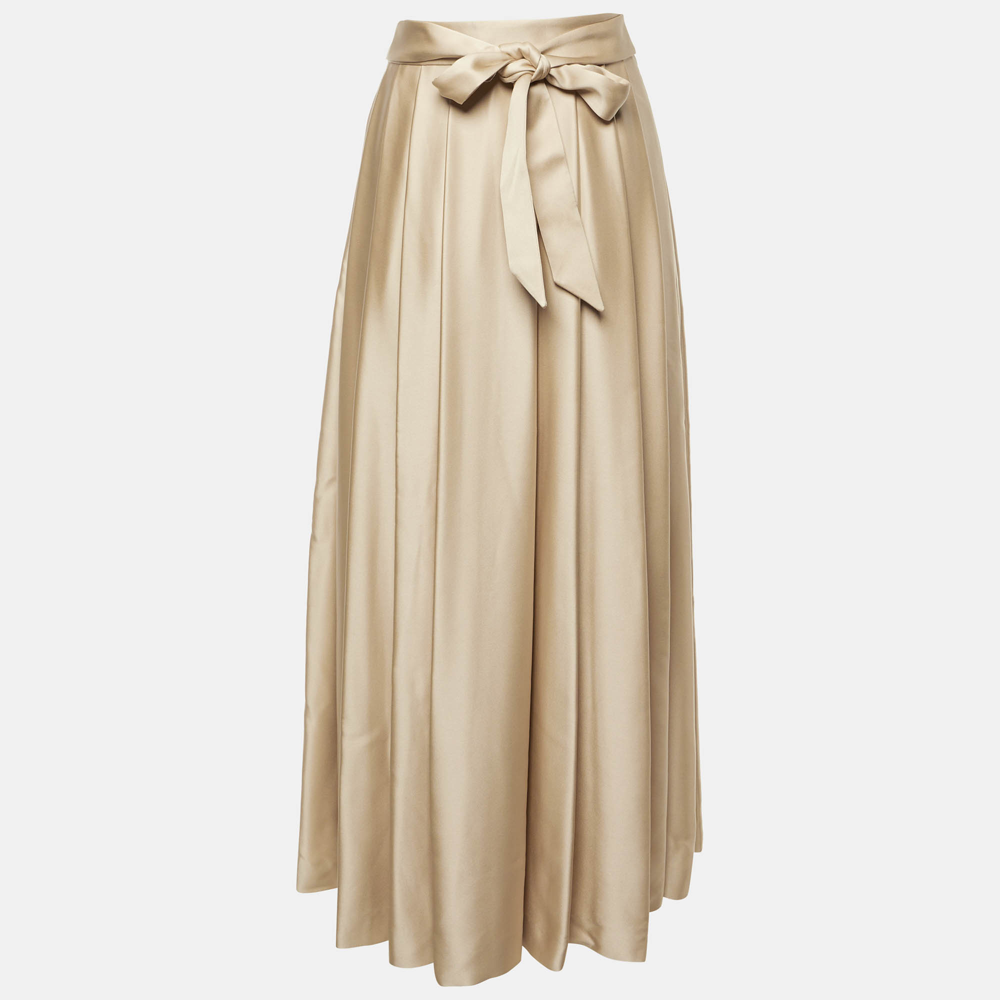 loro piana beige silk satin pleated long skirt s