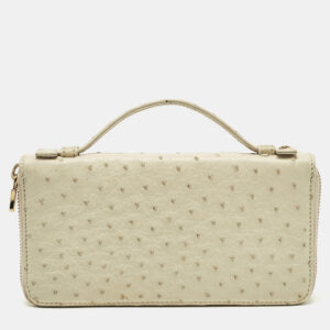 loro piana ivory ostrich zip around wallet