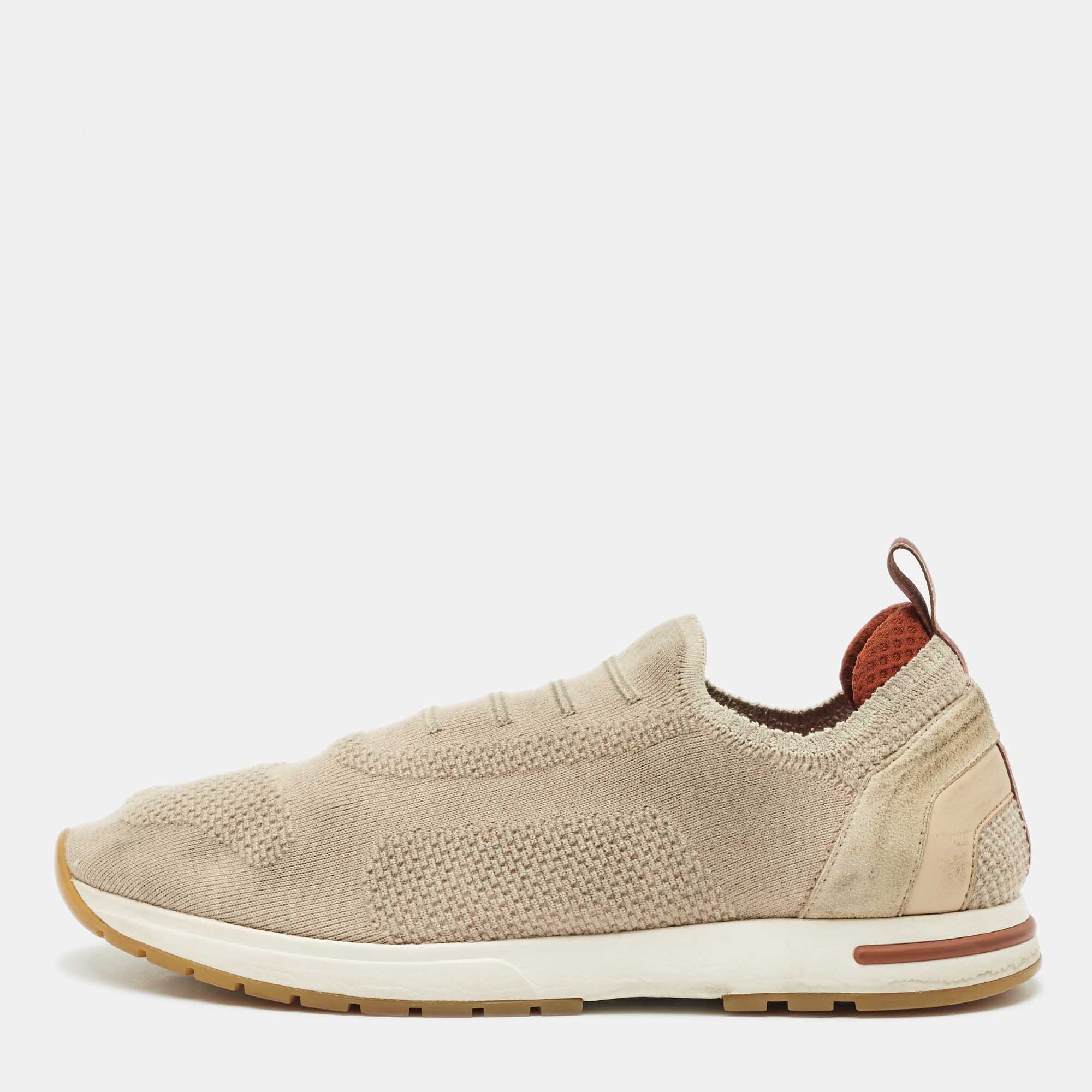 loro piana grey knit fabric and suede 360 lp flexy walk sneakers size 39.5