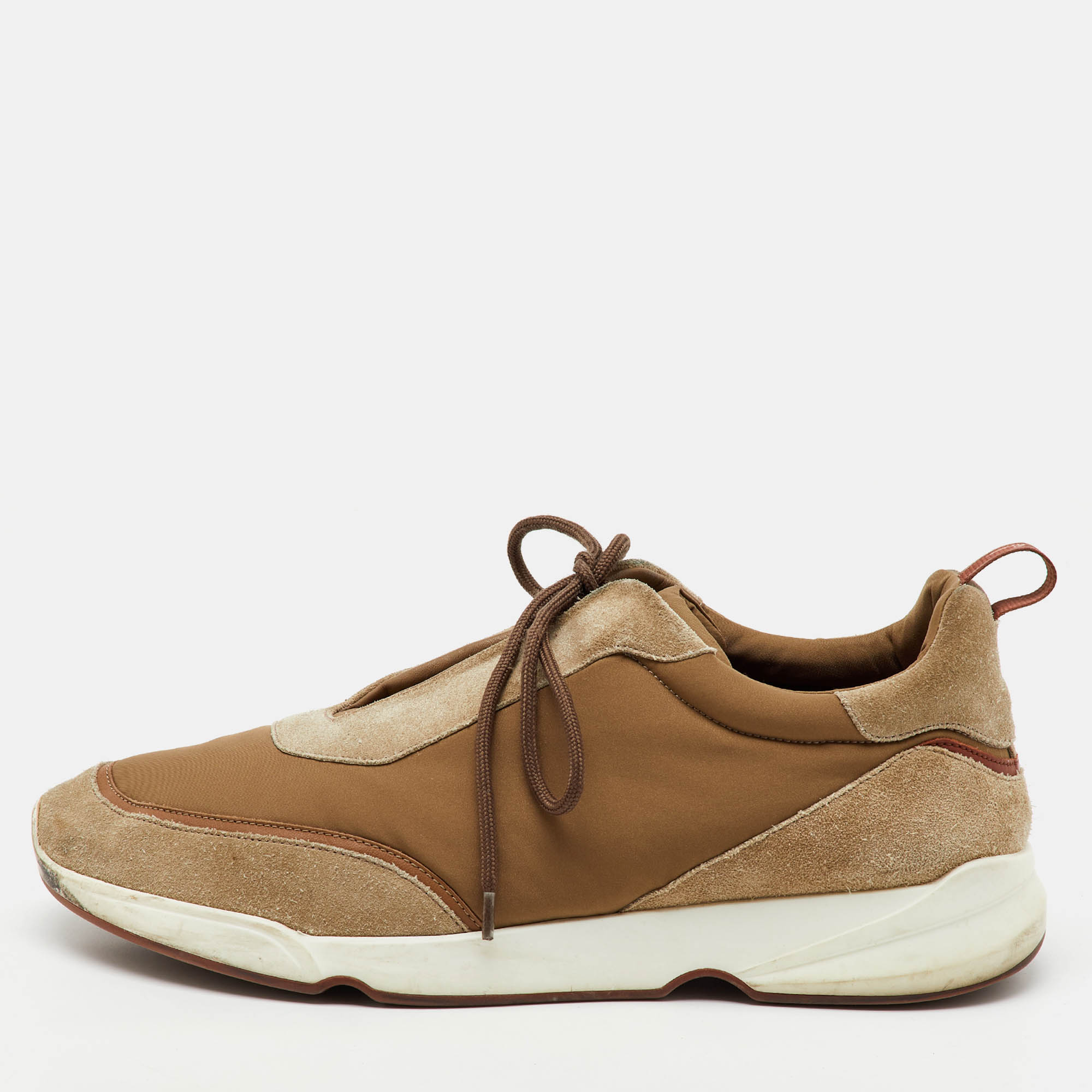 loro piana light brown fabric and suede modular walk sneakers size 45