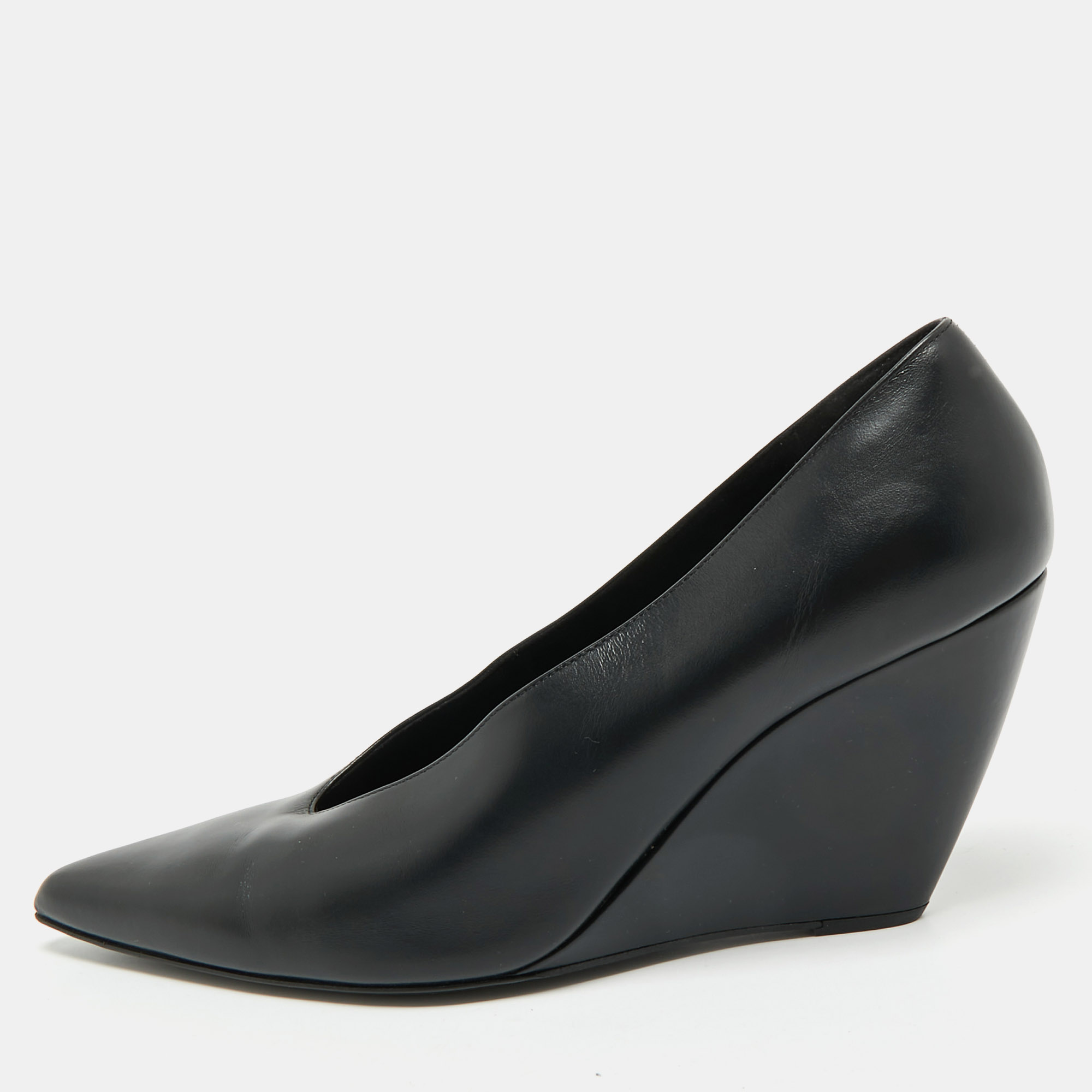 loro piana black leather viola wedge pumps size 41