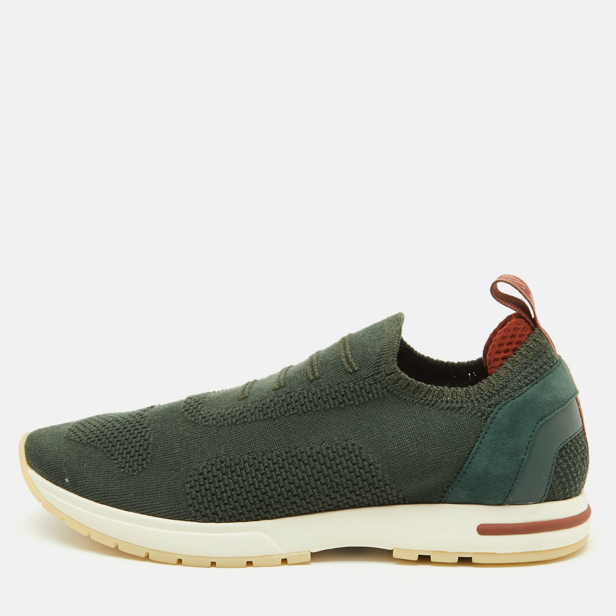 loro piana green knit fabric 360 flexy walk slip on sneakers size 38.5
