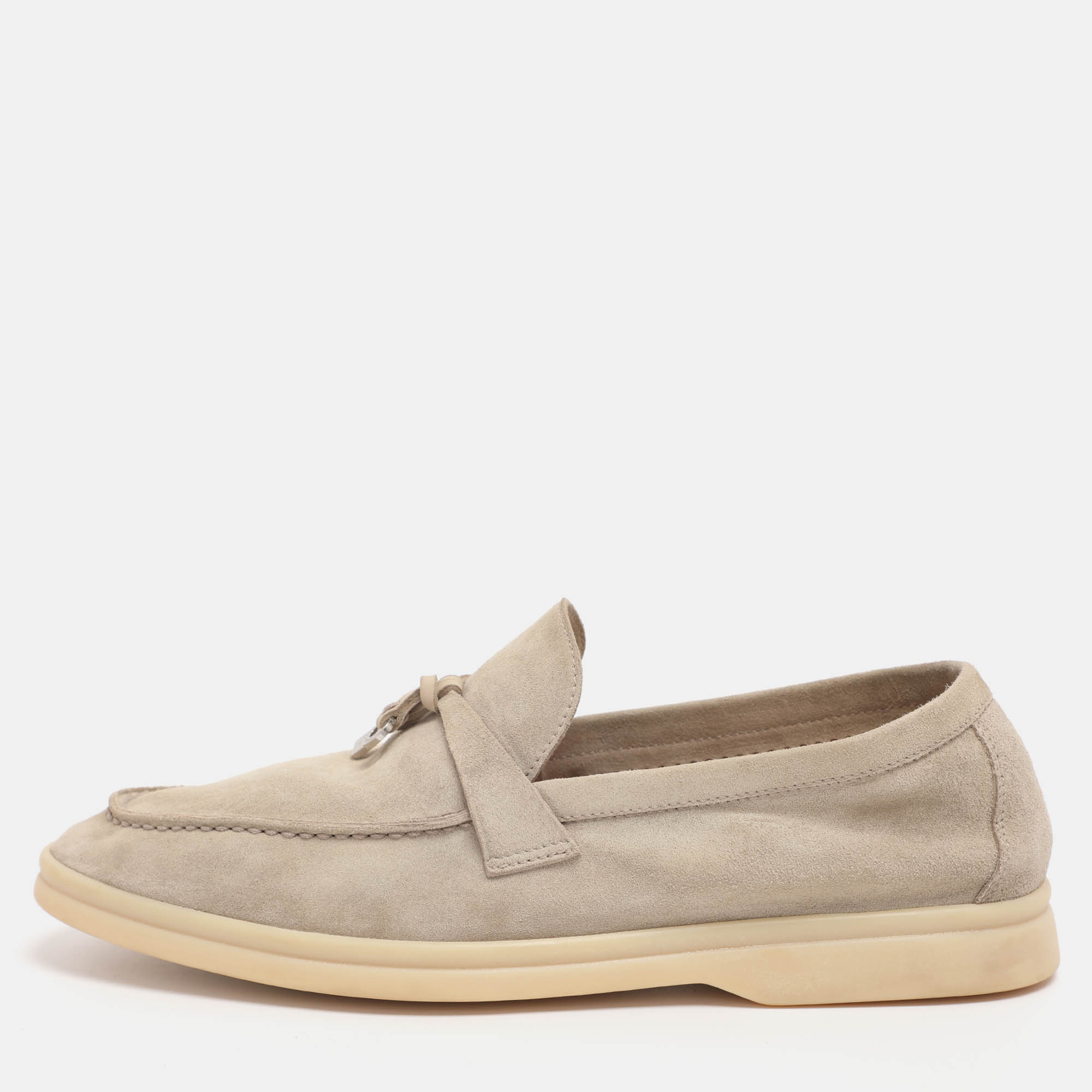 loro piana light beige suede summer charms walk loafers size 38