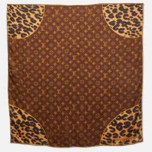louis vuitton brown leopard monogram print silk scarf