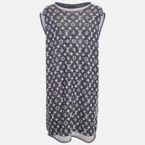 louis vuitton blue logo jacquard knit sleeveless short dress xl