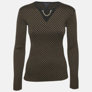 louis vuitton brown checks lurex knit crewneck pullover xs