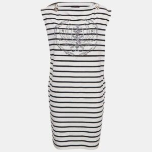 luxury-women-louis-vuitton-used-clothes-p1181686-001.jpg louis vuitton white & navy blue striped cotton knit chain detail dress xl