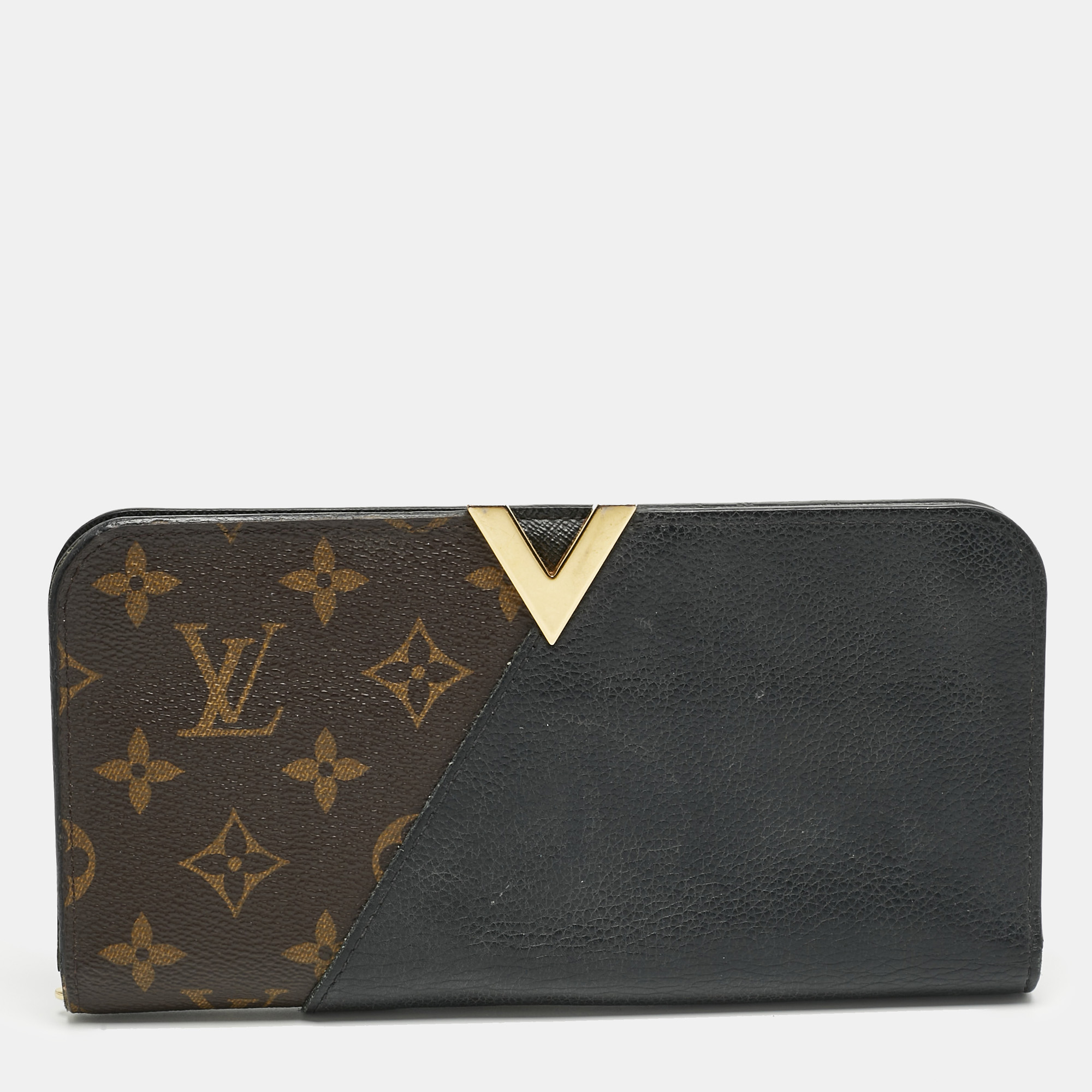louis vuitton monogram canvas and black leather kimono wallet