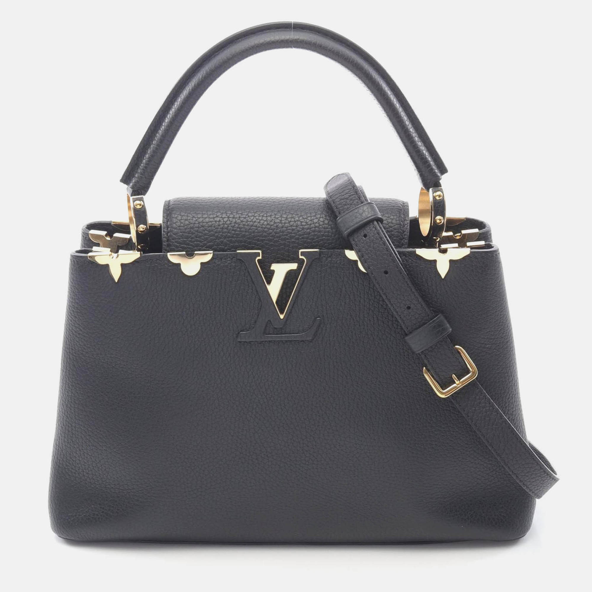 louis vuitton capucine pm black taurillon leather shoulder handbag