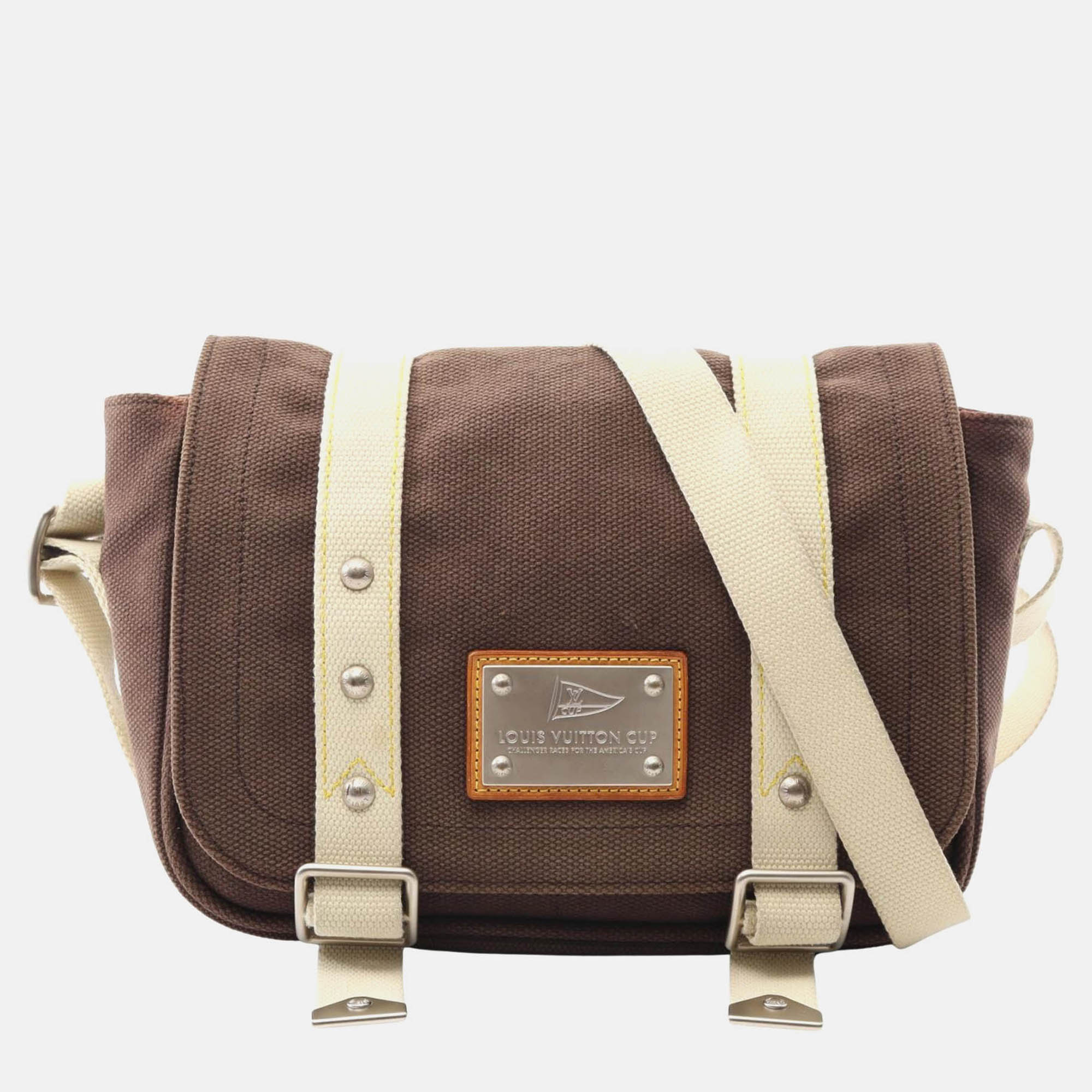 louis vuitton busas pm shoulder bag  antigua canvas moka