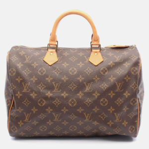 louis vuitton speedy 35 handbag  monogram canvas leather brown