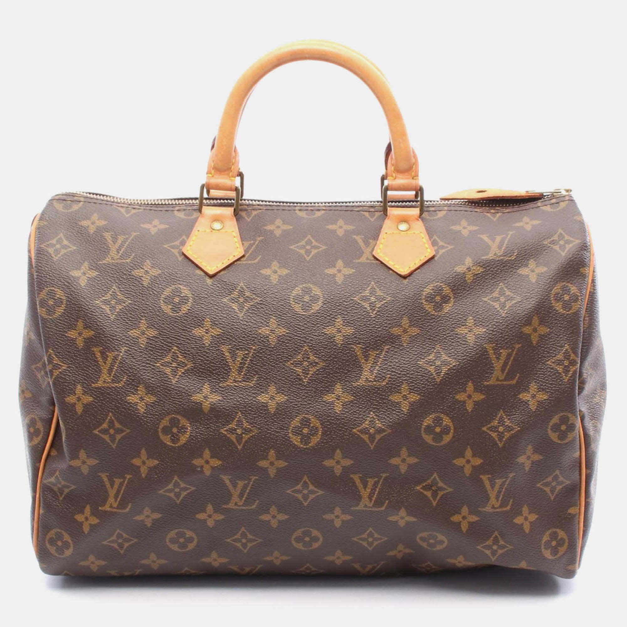louis vuitton speedy 35 handbag  monogram canvas leather brown