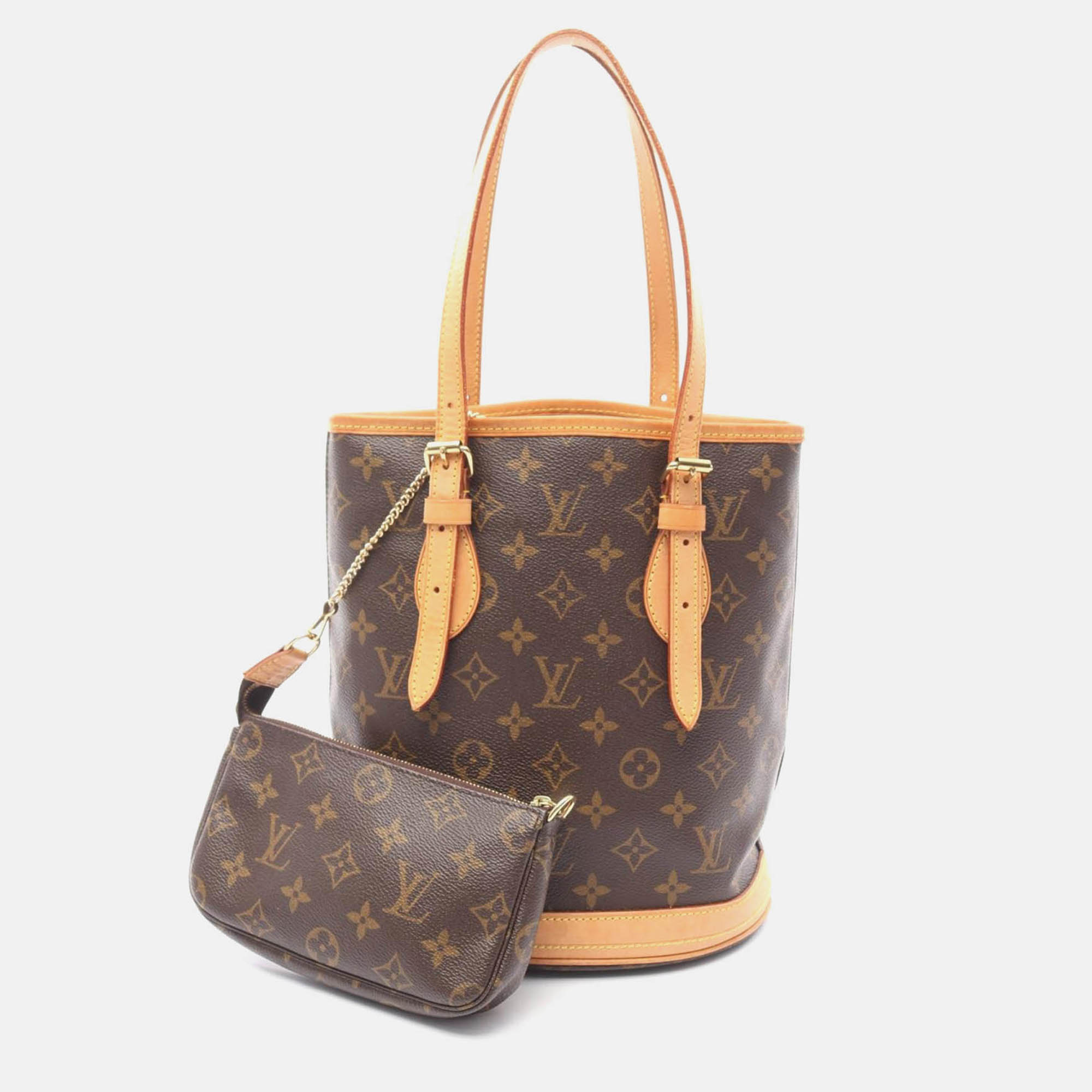 louis vuitton bucket pm shoulder handbag monogram canvas leather