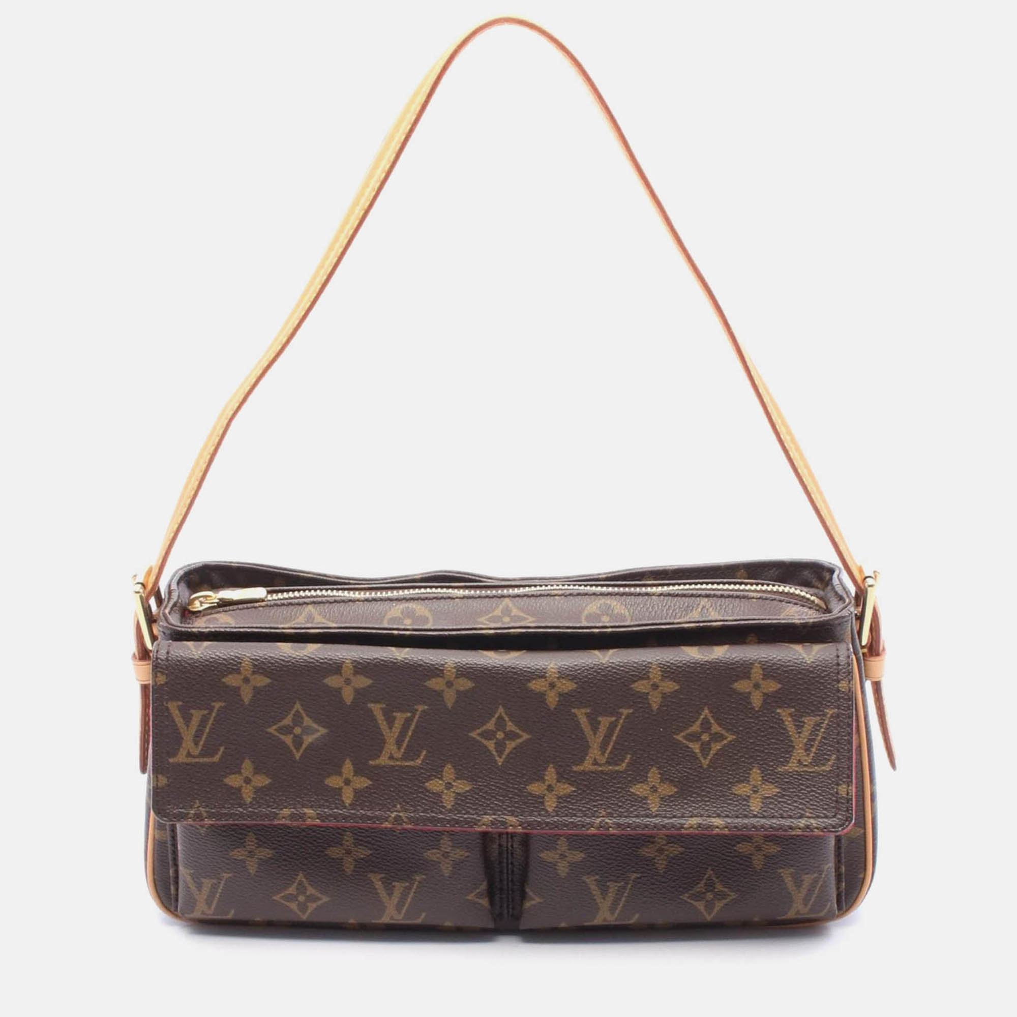 louis vuitton vivacite mm shoulder bag  monogram canvas leather brown