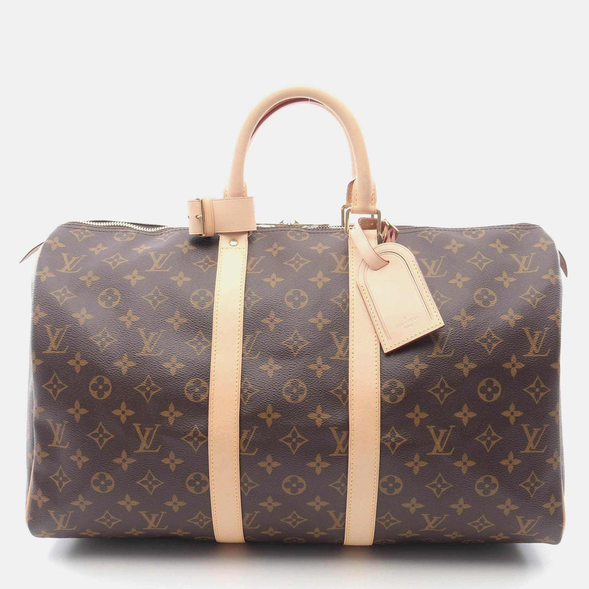 louis vuitton keepall 45 travel bag  monogram canvas leather brown