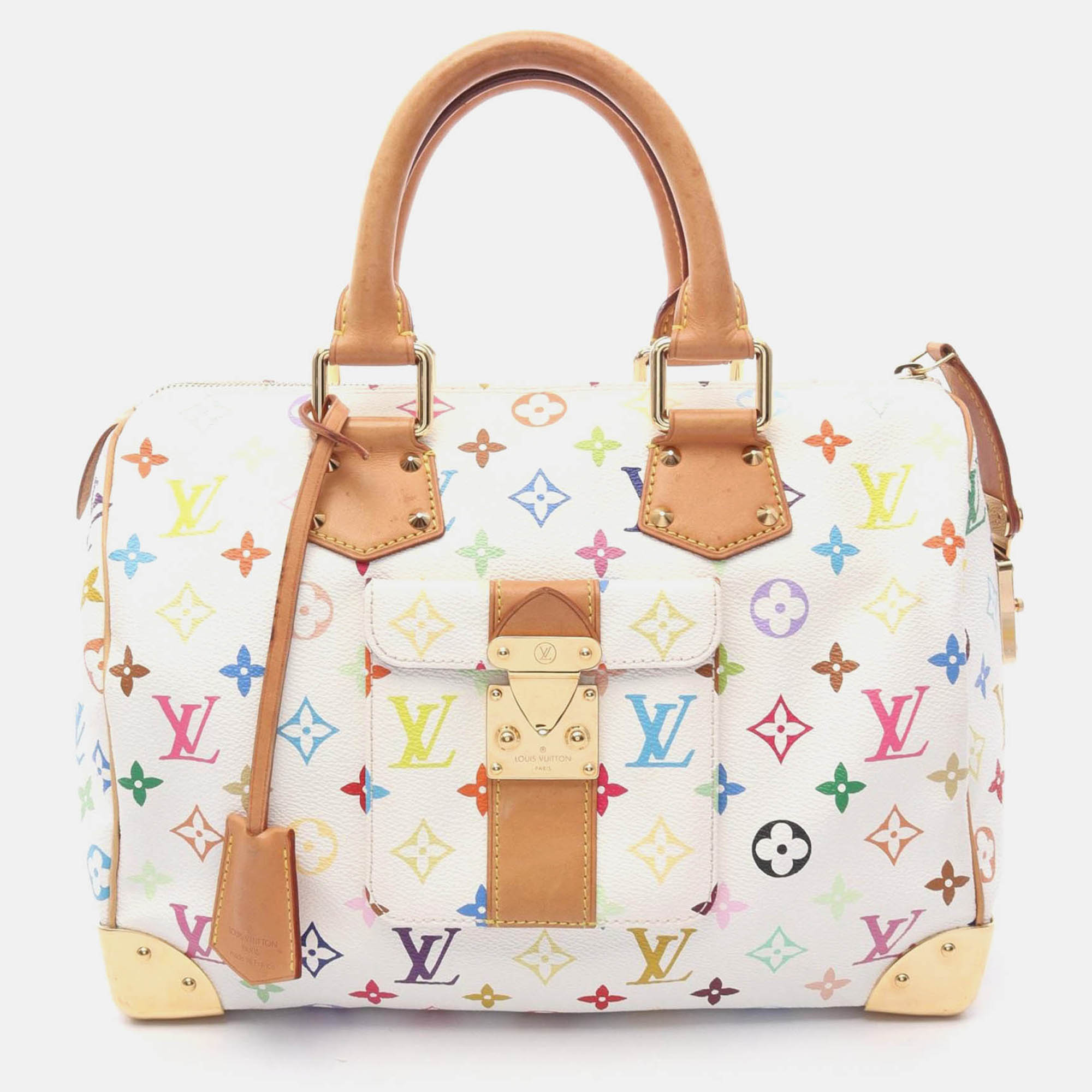 louis vuitton speedy 30 handbag  monogram multicolore canvas white
