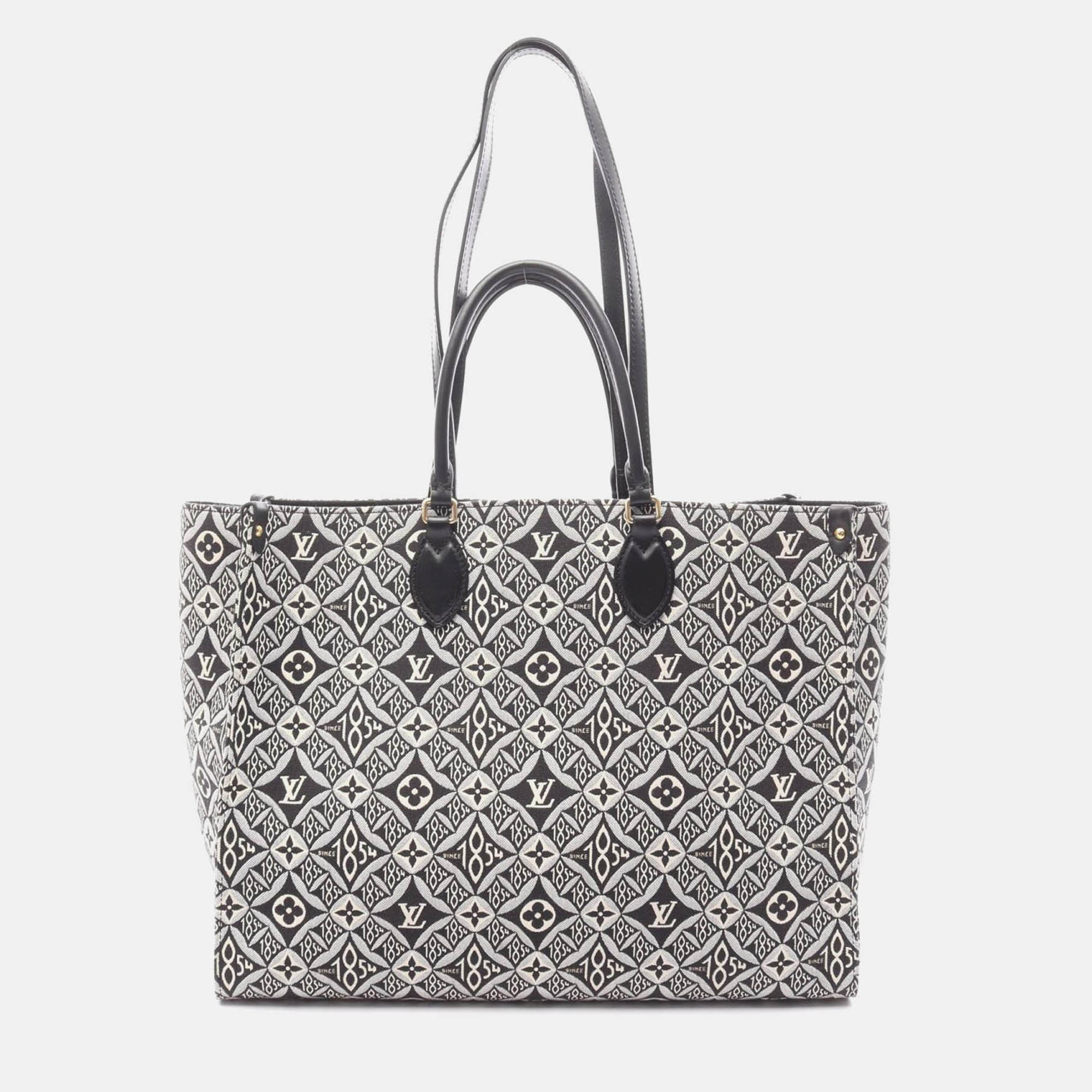 louis vuitton on the go gm shoulder tote bag  monogram jacquard gray