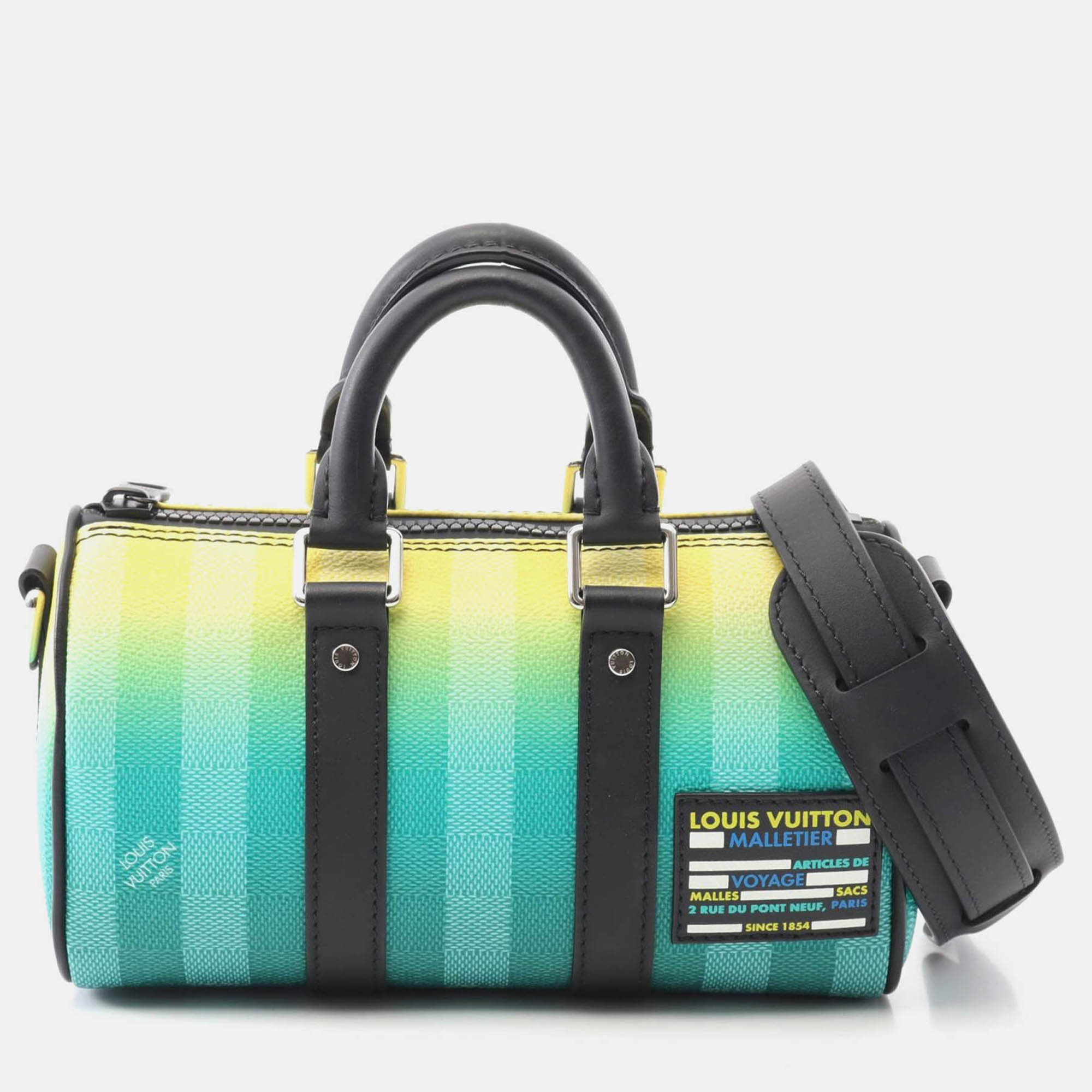 louis vuitton keepall xs shoulder handbag  damier stripe canvas green