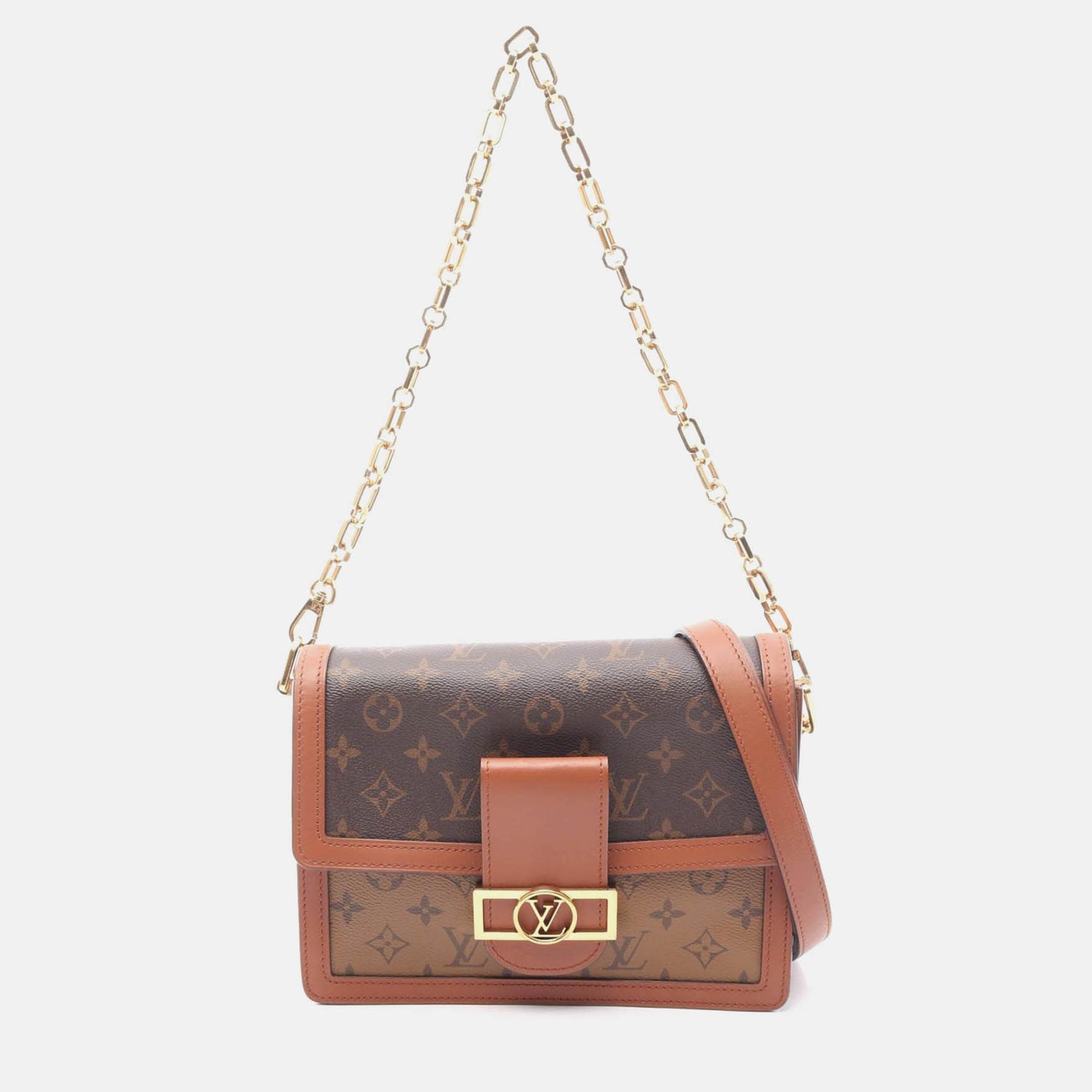 louis vuitton dauphine mm chain shoulder bag  monogram reverse canvas