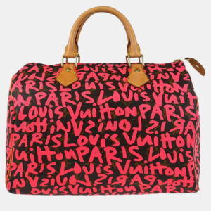 louis vuitton brown/pink monogram graffiti speedy 30 handbag