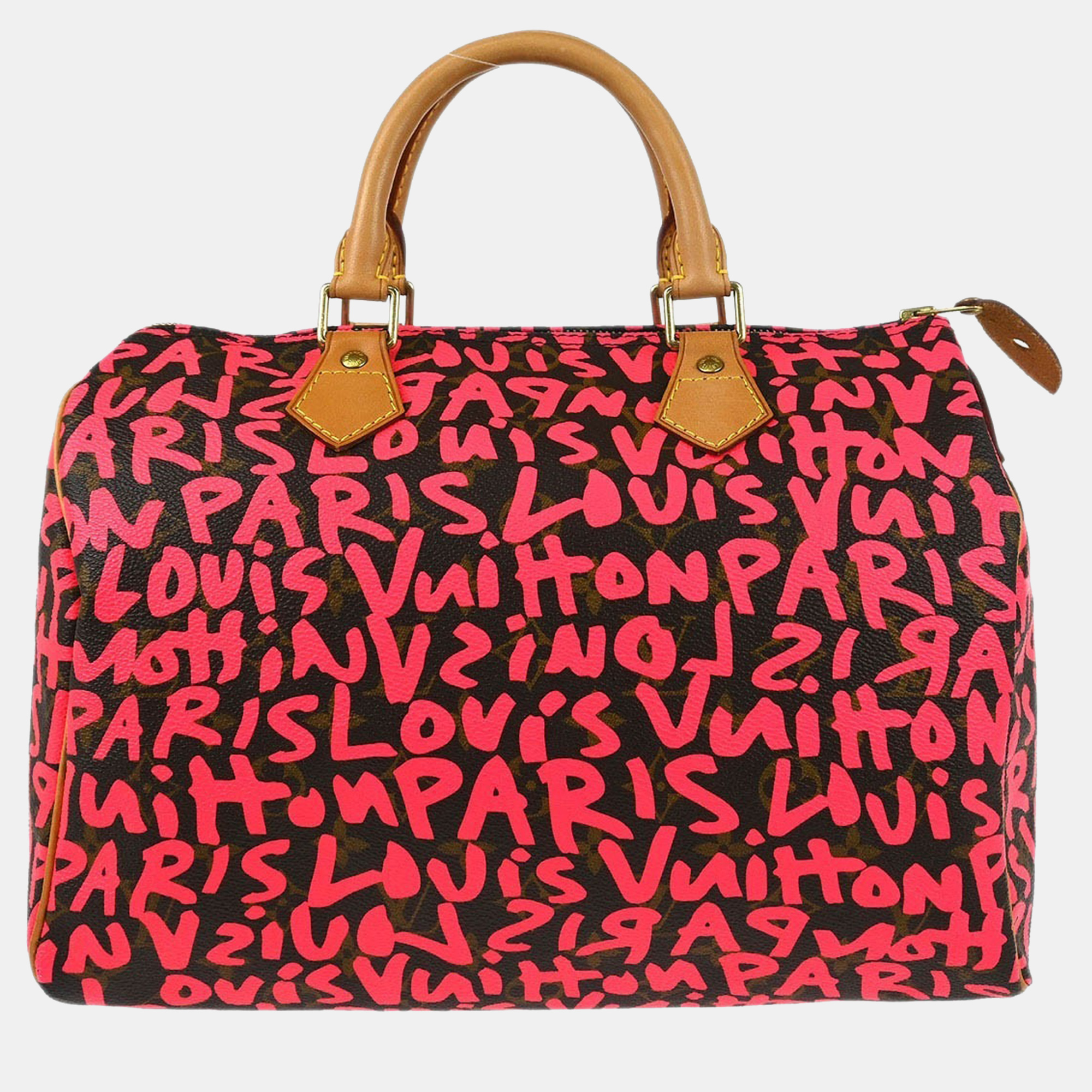 louis vuitton brown/pink monogram graffiti speedy 30 handbag