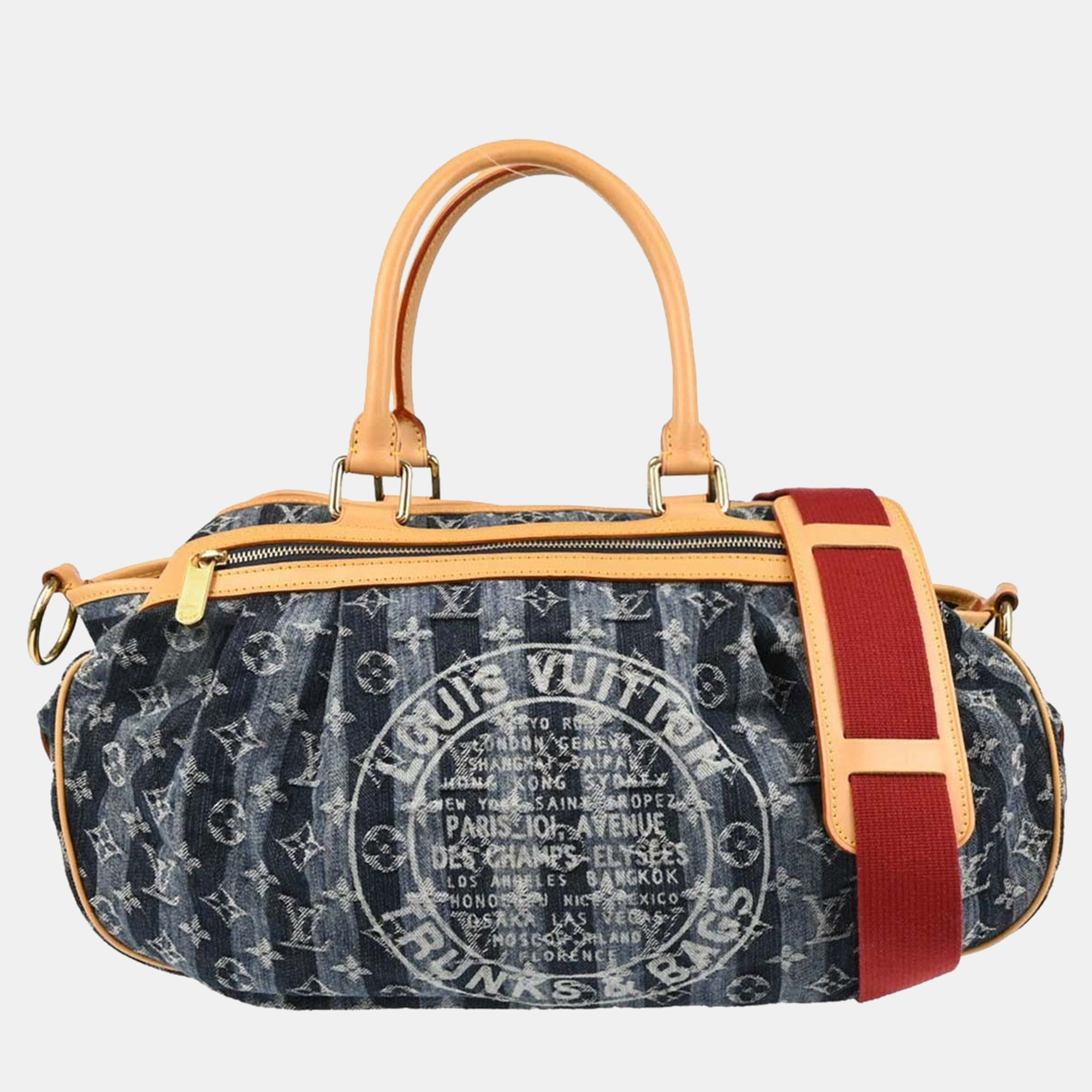 louis vuitton blue monogram denim cabas raye gm 2way tote