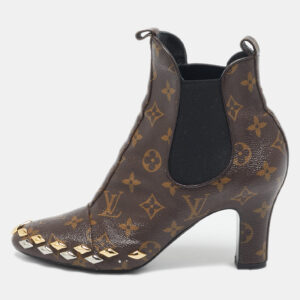 louis vuitton brown monogram canvas revival ankle boots size 39