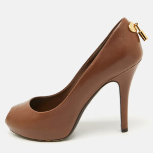 louis vuitton brown leather oh really! platform peep toe pumps size 36.5