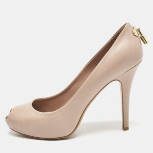 louis vuitton beige leather platform oh really! peep toe pumps size 39.5