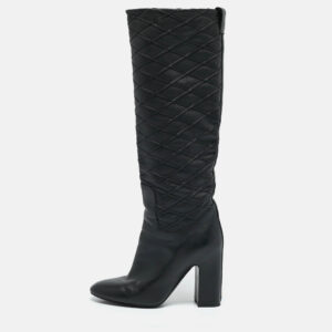 louis vuitton black leather donna knee length boots size 37