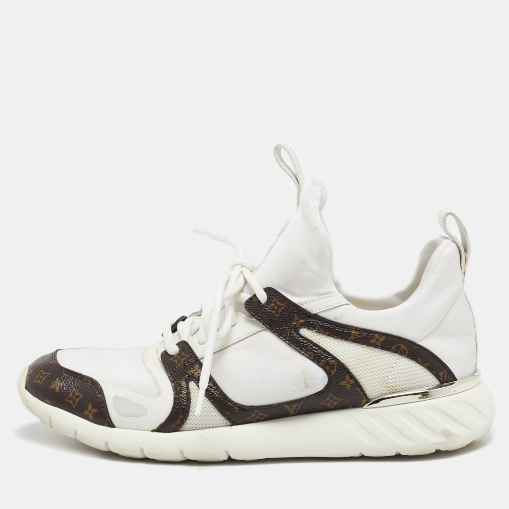 luxury-women-louis-vuitton-used-shoes-p1144388-001.jpg Louis Vuitton White Neoprene and Monogram Canvas Aftergame Sneakers Size 38.5