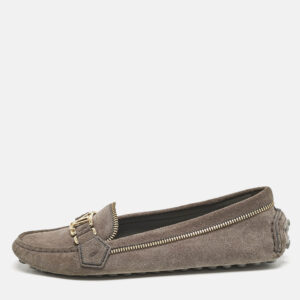 louis vuitton dark grey suede oxford zip detail slip on loafers size 38.5
